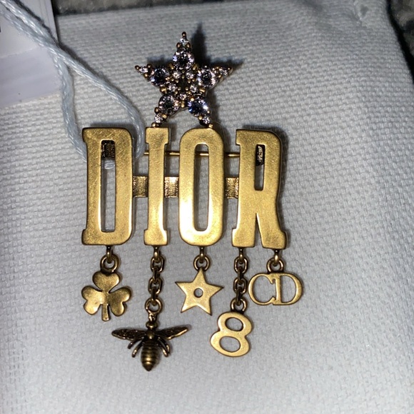 Dior Dio(r)evolution Brooch Antique Gold Finish Metal & White Crystals - Picture 3 of 6